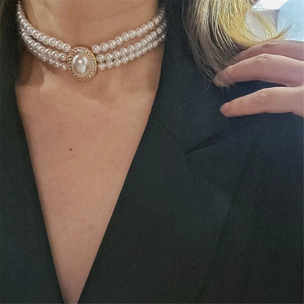 Luxury Vintage Three-layer Pearl Collar Choker, 2023 New In Trend Jewelry Fashion Woman's Choker Necklace on the Neck Party Gift