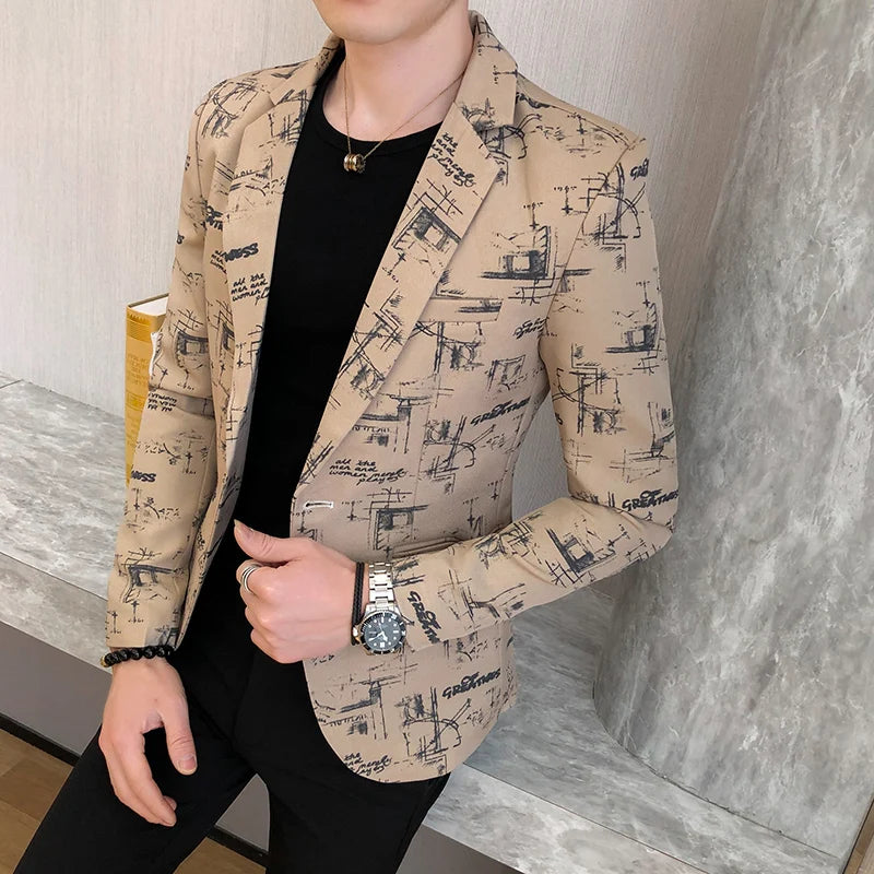 2024 Spring New Men's Suit Coat Blazer High Quality Fashion Printed Business Suit Social Banquet Slim Fit Suit Coat Men Clothing
