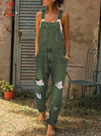 Fashion Women Denim Rompers for Streetwear Hollow Out Design Pockets Decor Sling Sleeveless Mid Waist Casual Loose Jumpsuits