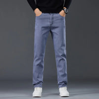 Male Brand Jeans Clothing Light Luxury Stretch Looes Fit Pants Comfortable Soft Business Fashion Straight Casual Denim Trousers