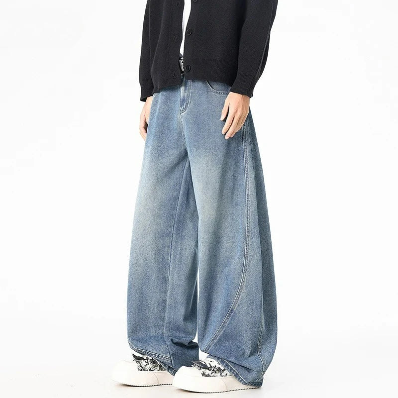 Wide Leg Denim Pants Male Jeans  Loose Cowboy Mopping Trousers Baggy Men's Jeans Fashion Handsome Washed Streetwear Four Seasons