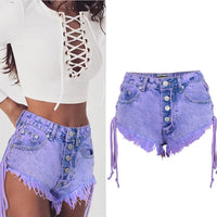 LOGAMI Highwaisted Mini Jeans Shorts Women Both Side Tie Mini Short Sexy Denim Shorts Jeans