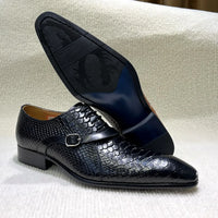 Men's Handmade Italian Style Genuine Leather Dress Shoes Pointed Toe Python Pattern Wedding Oxford Business Shoes