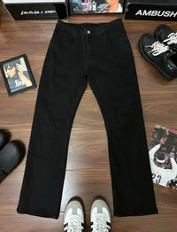 Harajuku Money Print Streetwear Jeans High Waist Wide Trouser Black Pants Streetwear Men Hip Hop Women Embroider Y2k Baggy Jeans