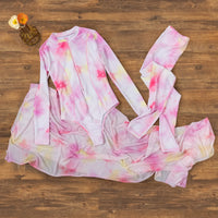 3pcs New Burkini Femmes Muslim Modest Swimwear Long Sleeved with Romantic Pink Gauze Swimsuits Arabic Swimwear SPF50+ Beach Wear