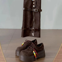 Autumn Winter Chunky Women Knee High Boots Fashion Button Combination Splicing Shoes Ladies Platform Thick Heel Long Booties