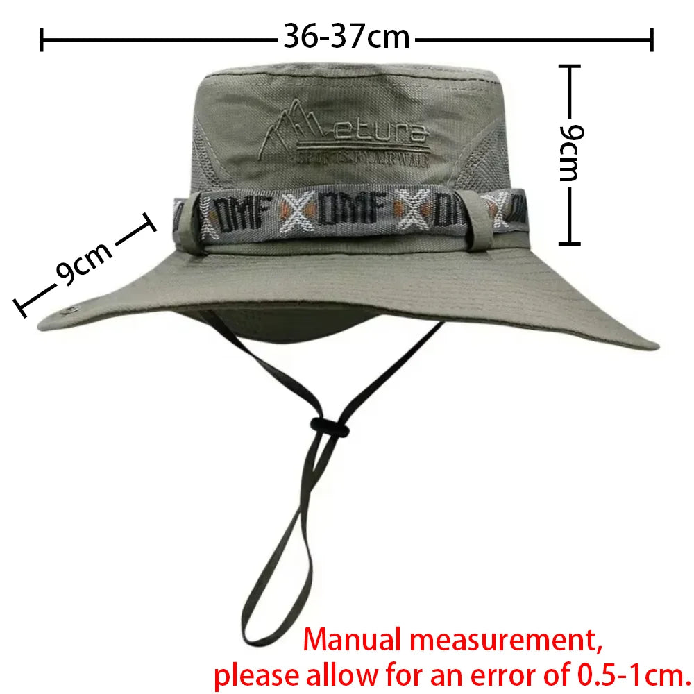 Men Bucket Hat Outdoor UV Protection Wide Brim Panama Safari Hunting Hiking Hat Mesh Fisherman Hat Beach Sunscreen Cap