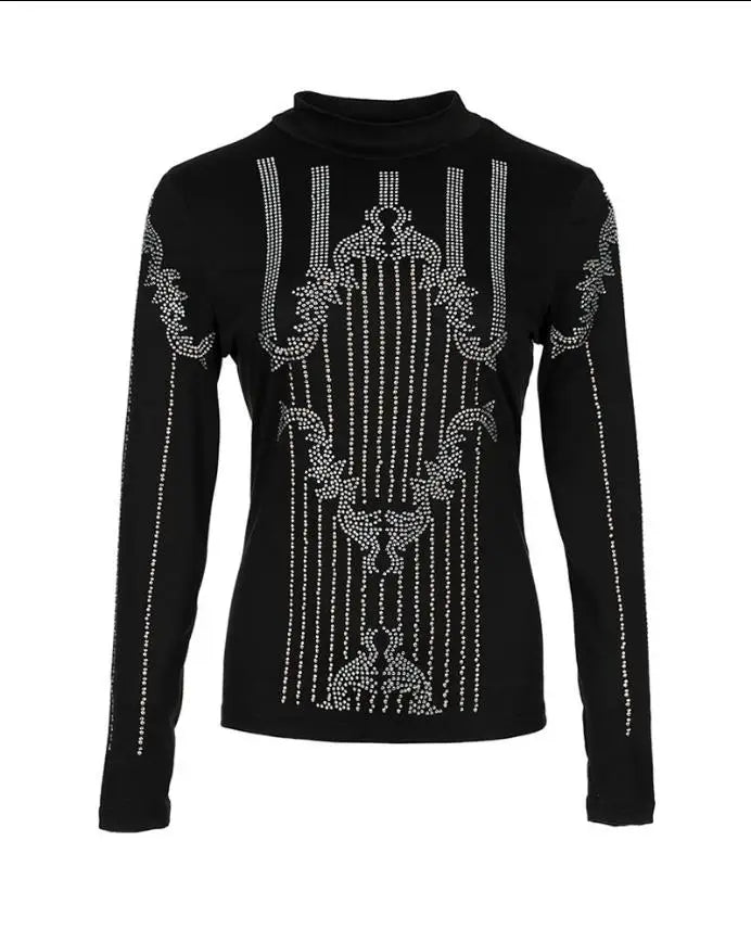 Tops Women 2024 Summer Fashion Basics Rhinestone Decor Long Sleeve Top Women's Clothes Sexy Casual Skinny T-Shirt Y2K Clothes