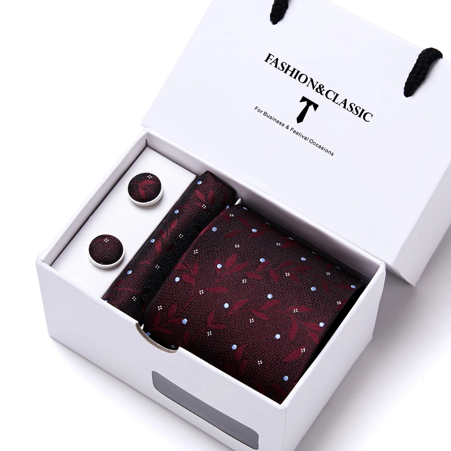 High Quality 7.5 cm Stripe Blue Tie Pocket Square Cufflinks Set For Men Gift Box Wedding Gravatas Fit Workplace
