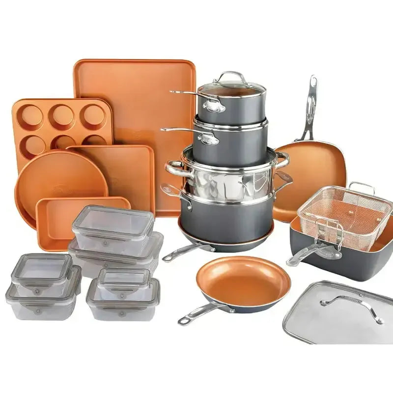 32 Piece Cookware Set, Bakeware and Food Storage Set, Nonstick Pots an ...
