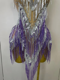 Stock 2025 Women Sexy Stretch Mesh Sparkly Rhinestone Tassels Mini Dress Nightclub Singer Dance Stage Costume Evening Gowns