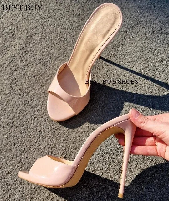 2023 New Women's Open Toe Mules Gold Silver Slip on Thin High Heel Sandals Banquet Sexy Fashion Ladies Sandals Plus Size 35-43