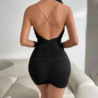 Sexy Women's Bodycon Dress Summer Fashion Backless solid color Sling Strapless Folds Mini Slim Pencil Tank Dresses Party Club