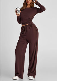2025 autumn/winter asymmetrical design casual suit women's long sleeved wide leg pants multi occasion sportswear