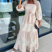 Elegant Retro White Lace Jacquard Women Dress Office Ladies Temperament Off Shoulder Maxi Dresses 2023 Long Evening Party Dress