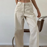 Beige Jeans Women Trendy European Style Loose Casual High Waist Spring All-match Streetwear Ins Hotsweet Simple New Full Length