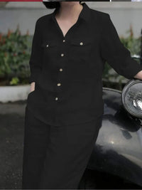 Women Elegant Lapel Neck Long Sleeve Shirt Pants Sets 2PCS Fashion Autumn Outifits Solid Work Trousers Suits Tracksuit