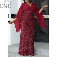 2023 Plus Size Luxury Dress Shiny Chiffon Loose Sherfang Plus Size Elegant Banquet Midi V Neck Dress