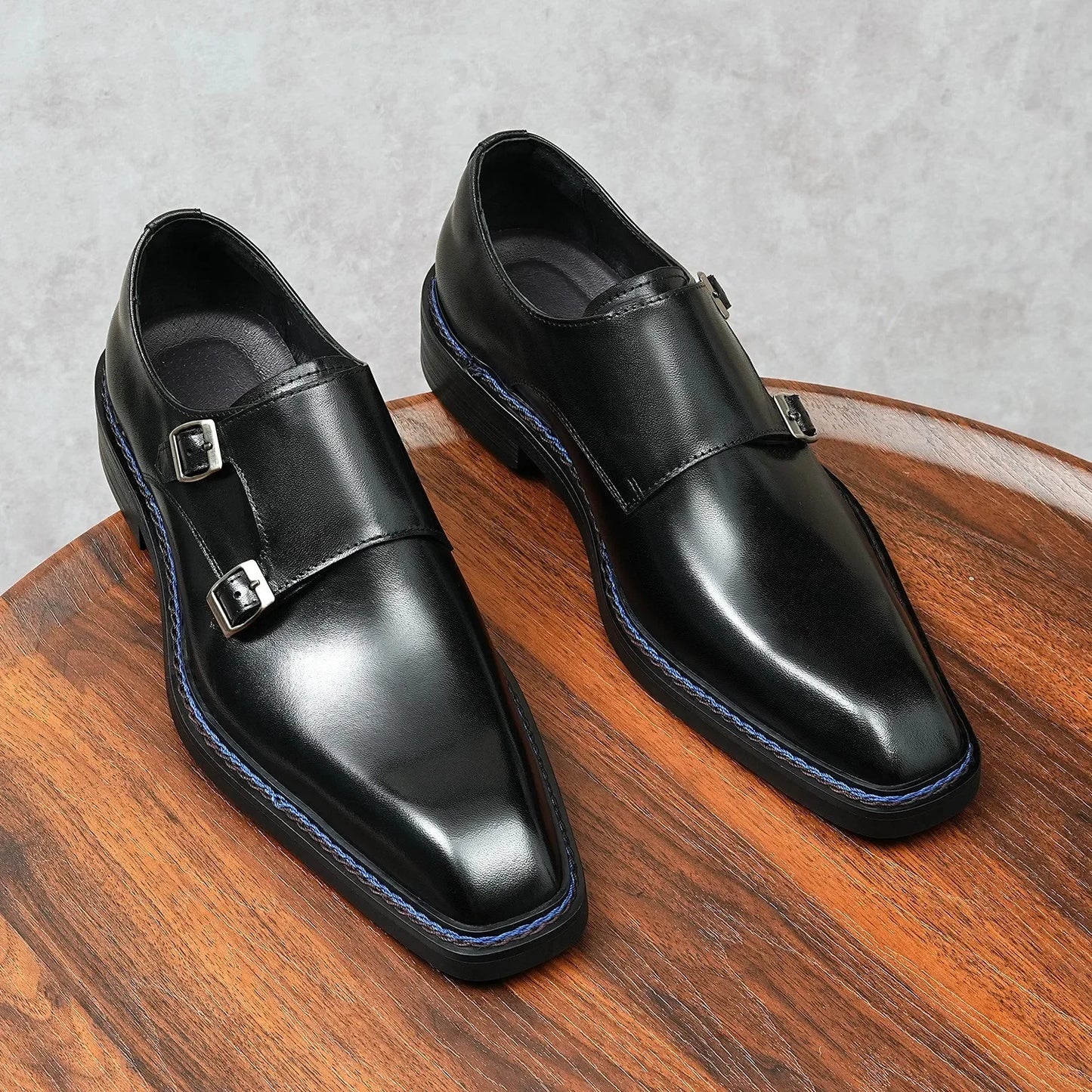 Genuine Leather Men's Oxford Shoes Trendy Buckle Design Square Toe Business Formal Rubber Sole Adult Footwear from Mainland Chin