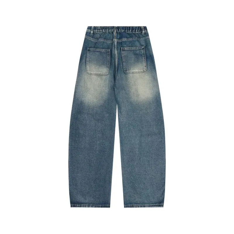 Men's Jeans Spring And Autumn Fashion Straight Tube Loose Washed Casual American Retro Original Color Wide Rivet Logging Pants