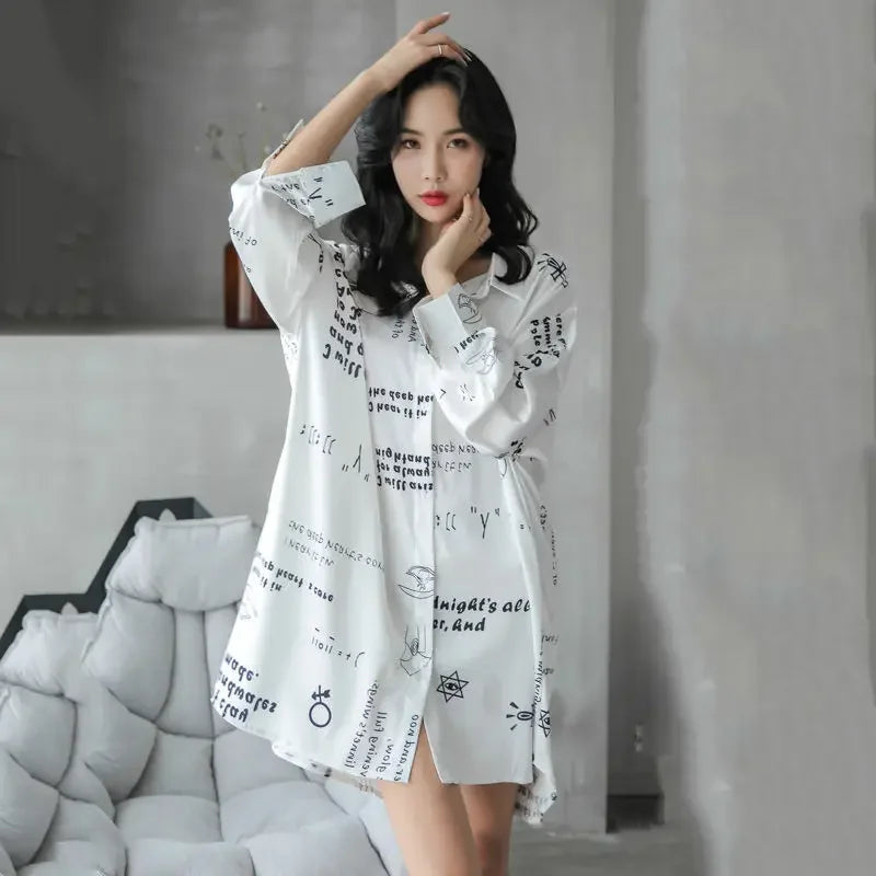Spring Clothing White Printed Loose Pattern Women's Shirts and Blouses Top for Woman Long Sleeve Cute Elegant Tunic 2025 Novelty