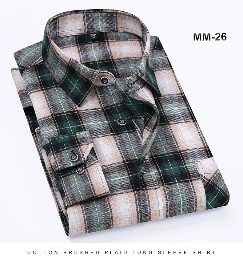 S-11XL Plaid Flannel Shirts For Men's Long Sleeve Cotton Fashion Design Young Casual Standard-Fit Thick Man Shirt Blouse Clothes