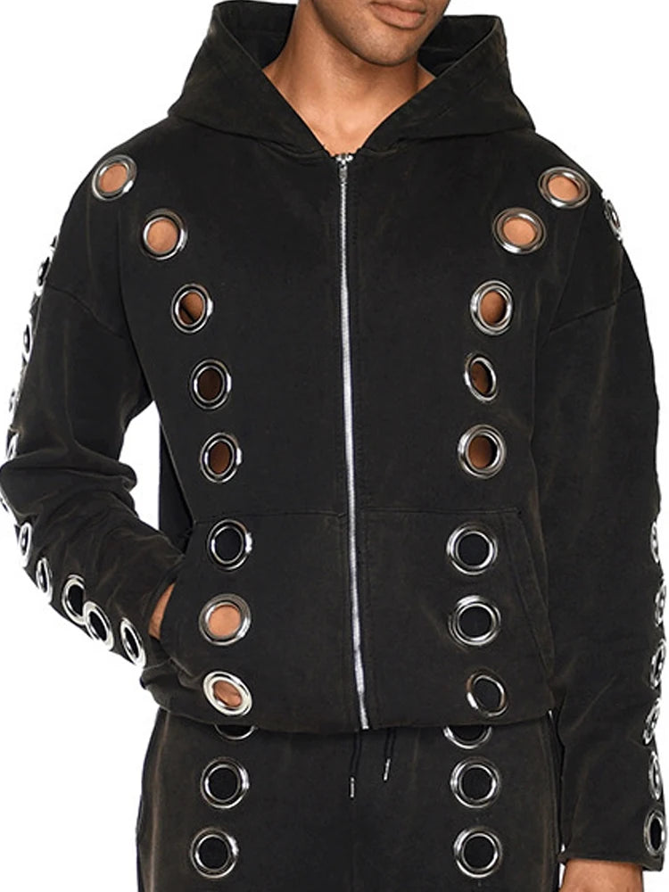 Weird Puss Y2K Hooded Crop Jacket Women Fall Hooded Metal Hollow Skinny Trend Simple Classic High Streetwear Casual Basis Coat