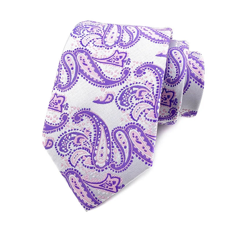 Luxury 8CM Mens Necktie Purple Color Stripes Floral Plaid Solid Dot Ties For Man Groom Neck Tie For Business Wedding Party
