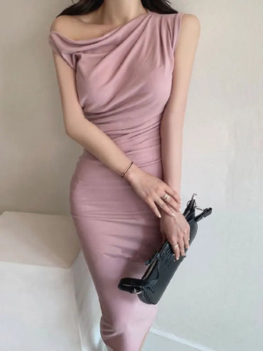 Summer Dress Women 2022 Black Elegant Korean Fashion Bodycon Slash Neck Prom Evening Sheath Party Mid Dresses Women's Clothing