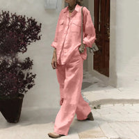 Women Elegant Lapel Neck Long Sleeve Shirt Pants Sets 2PCS Fashion Autumn Outifits Solid Work Trousers Suits Tracksuit