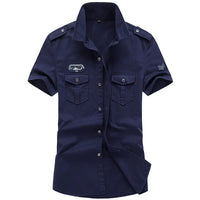 2023 New Mens Military Shirt Men Short Sleeve Cargo Shirts 100% Cotton Casual Solid Shirt Male Pocket Work Shirt