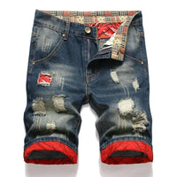 2024 Summer Vintage Washed Men Denim Shorts Casual Fashion Street Wear Ripped Hole Patches Distressed Male Straight Jeans Shorts