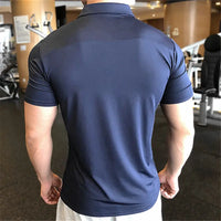 Mens T-shirt Plain Male with Collar Tee Blue Polo Shirts Muscles Tops No Logo Gym Wholesale Casual Men's Clothing 2025 Elastic