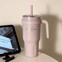 Large Insulated Water Bottle Stainless Steel Tumbler With Handle Straw Travel Gym Thermos Mug For Ice Hot Coffee Juice 1100ml