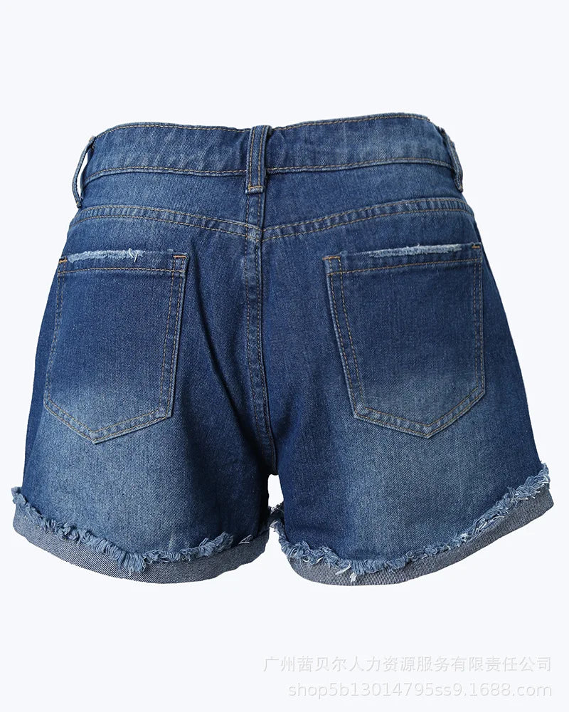 Wepbel Denim Shorts Women's Mid Waist Loose Sexy Hot Short Pants Wash Ripped Short Jeans Summer Straight Jeans