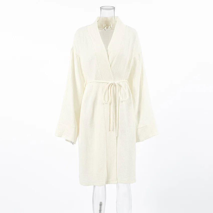 Spring Summer Women's 100% Cotton Women's  Nightgown Gown Robe Long Sleeve Cardigan Gown Morning Gown Pajamas Home Clothes