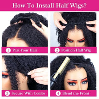 Deep Curly Half Wig Human Hair 200% Density 3 In 1 Half Wigs for Women Drawstring Seamless Flip Headband Wig Beginner Friendly
