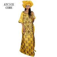 African Dresses For Woman Bazin Riche Computer Emboridery Plus Size Long Dress With Scarf