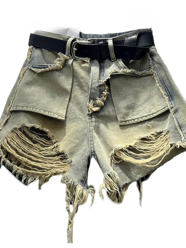 Women's Blue Ripped Denim Shorts Fashion High Waist Shorts Jeans Y2k Korean Mini Jeans Shorts Harajuku 90s 2000s Clothes Summer