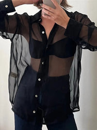 Shirts and Blouses Women Button Up Transparent Shirt Sun-proof Summer Clothes 2023 New Female Causal Fashion Tops Beach Cover Up