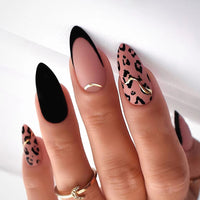 24pcs Long Stiletto False Nails wave Peals decorated Wearable French Fake Nails Press On Nails Leopard print Almond Manicure Tip