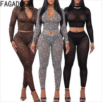FAGADOER Sexy Stripe Patchwork 2 Pieces Set for Woman Outfit Solid Long Sleeves Crop Top and Leggings Pants Female Streetwear
