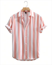 2024 men's shirt button shirt summer shirt 8 color short -sleeved striped striped lapel fashion Hawaiian casual beach shirt