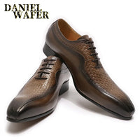 Luxury Brand Men&#39;s Oxford Formal Shoes Black Brown Pointed Toe Lace Up Office Business Wedding Genuine Leather Shoes for Men