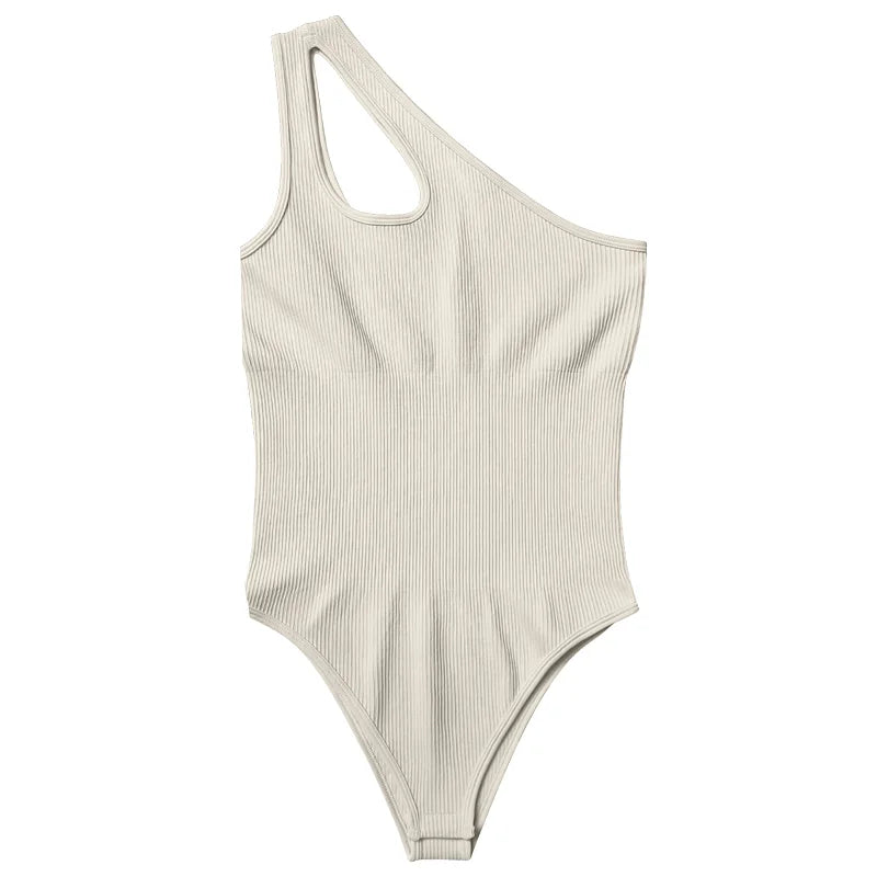 Seamless Bodysuit for Women Tummy Control Tops Cutout Sleeveless Bodysuit Thong Sculpting One-shoulder Sexy Versatile Bodysuits