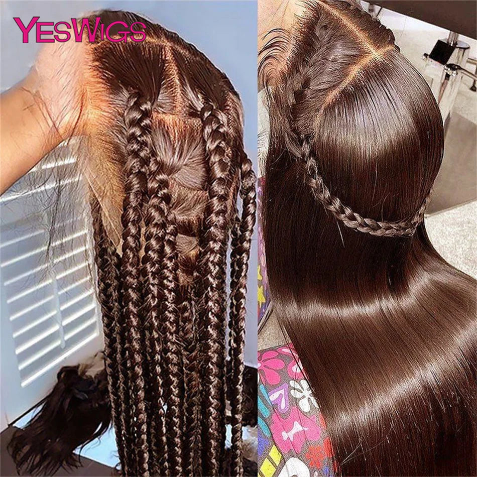 36 Inch Bone Straight Chocolate Brown 13x6 Lace Frontal Wigs 100% Brazilian Virgin Hair Pre Plucked Glueless Wigs Human Hair Wig