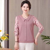 Women Spring  Chiffon Blouses Shirts Lady Casual Turn-down Collar Patchwork Chiffon Blusas Tops