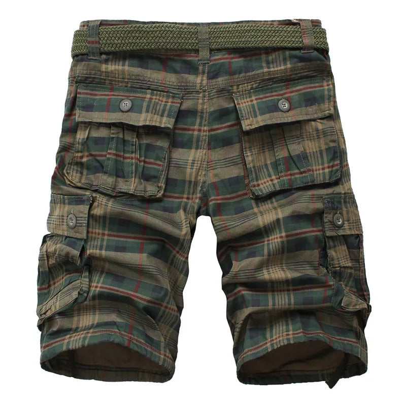 2024 Summer Men Shorts Fashion Plaid Beach Shorts Mens Casual Shorts Military Short Pants Male Bermuda Cargo Overalls No belt