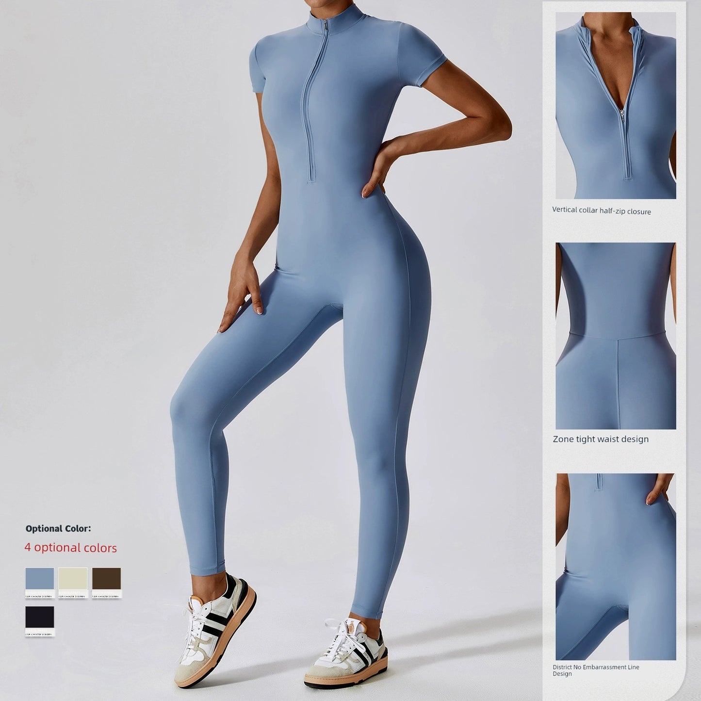 2023 Fashion Zipper Short Sleeve Pants Nude Feel Yoga Jumpsuit Women's Outwear Fitness Sports One-Piece Bodysuit