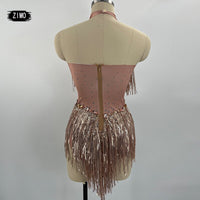 Sparkly Rhinestones sequin Fringes Leotard Sexy Tassel Bodysuit women gold Latin Dance Costume Stage Dancer DS Performance Show